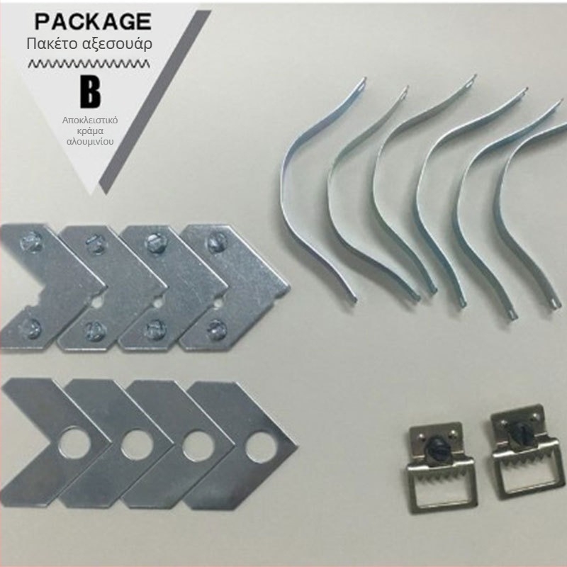 Μεταλλικός γωνιακός σύνδεσμος κορνίζας – L-σχήματος σταθερό τεμάχιο, με στίμπωση, προσαρμοζόμενο, κούμπωμα για κρέμασμα