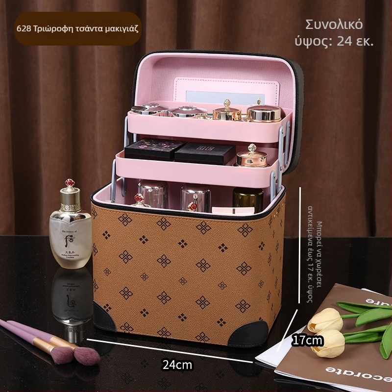 Πολυεπίπετο φορητό κασελάκι μακιγιάζ με καθρέφτη, μεγάλη χωρητικότητα, PVC