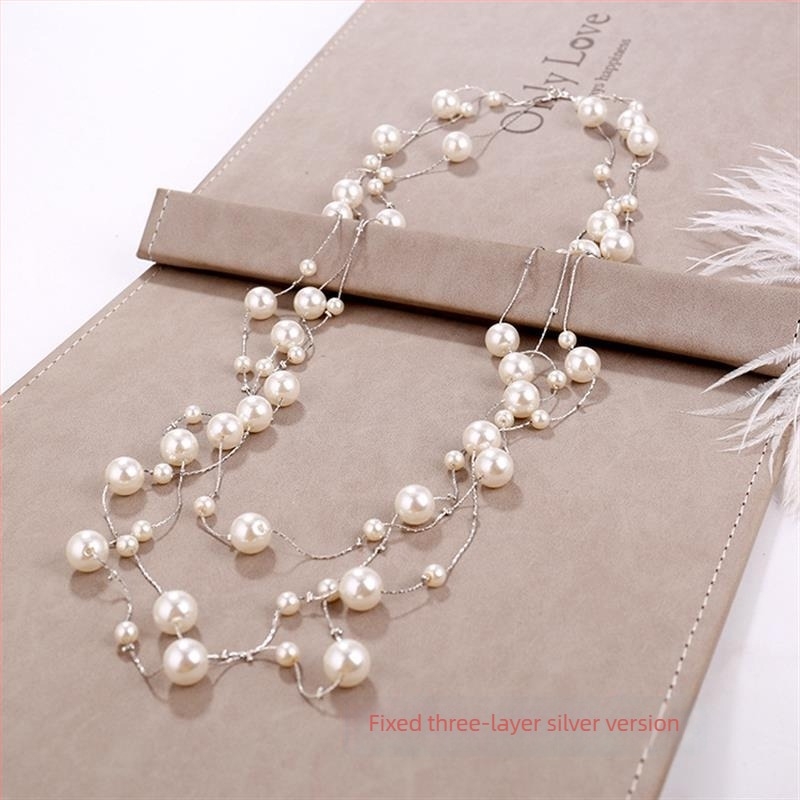 Μακρύ κολιέ από πέρλες για γυναίκες, κορεατικού στυλ μενταγιόν σε αλυσίδα για πουλόβερ