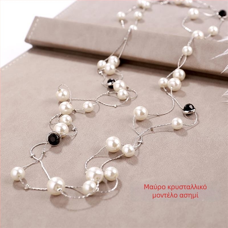 Μακρύ κολιέ από πέρλες για γυναίκες, κορεατικού στυλ μενταγιόν σε αλυσίδα για πουλόβερ