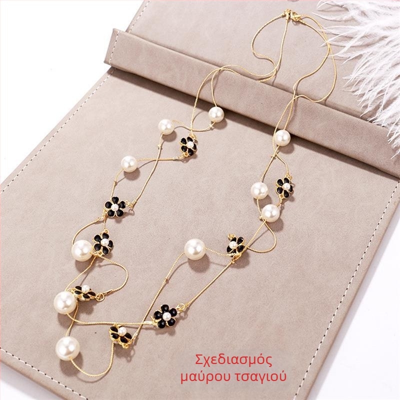 Μακρύ κολιέ από πέρλες για γυναίκες, κορεατικού στυλ μενταγιόν σε αλυσίδα για πουλόβερ