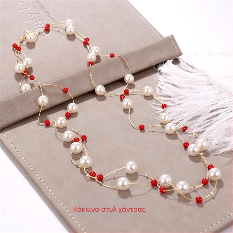 Μακρύ κολιέ από πέρλες για γυναίκες, κορεατικού στυλ μενταγιόν σε αλυσίδα για πουλόβερ