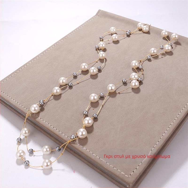 Μακρύ κολιέ από πέρλες για γυναίκες, κορεατικού στυλ μενταγιόν σε αλυσίδα για πουλόβερ