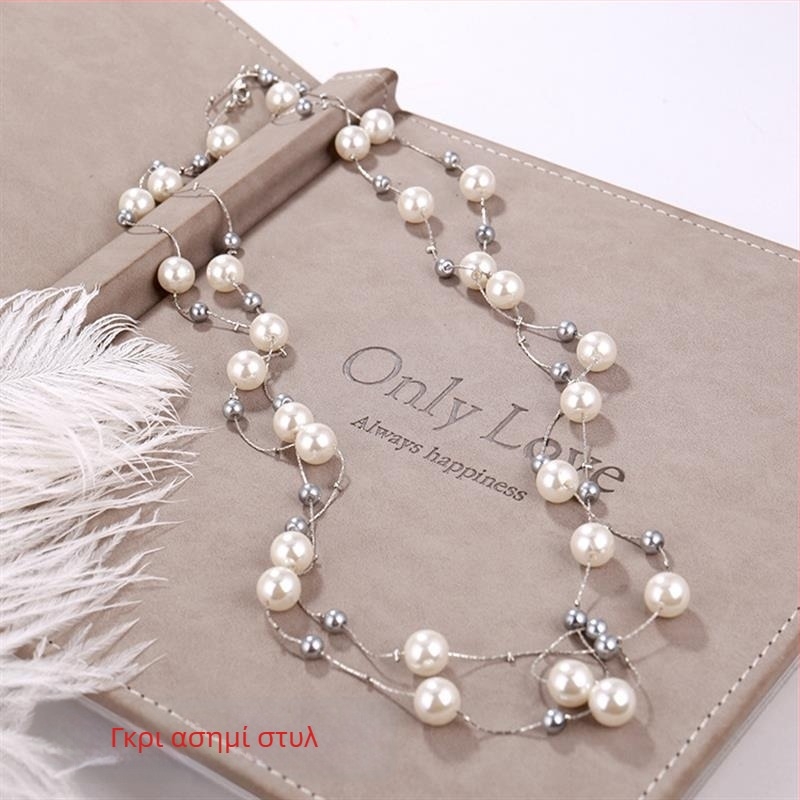 Μακρύ κολιέ από πέρλες για γυναίκες, κορεατικού στυλ μενταγιόν σε αλυσίδα για πουλόβερ