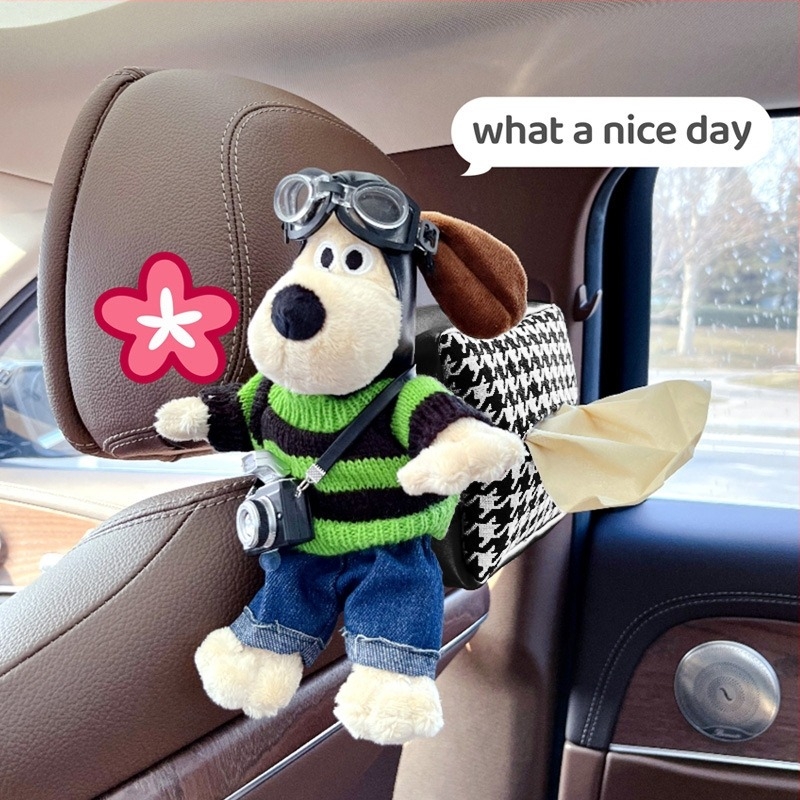 Θήκη χαρτοπετσετών αυτοκινήτου – κρεμαστό λούτρινο σκυλάκι από φλανέλ, διακόσμηση εσωτερικού αυτοκινήτου