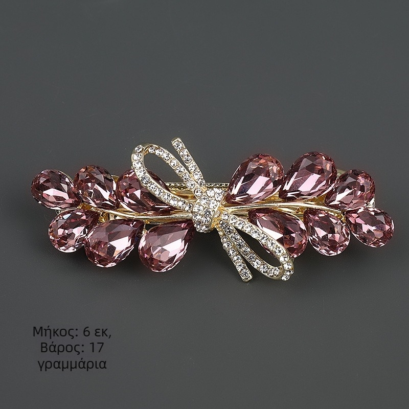 Κλιπ μαλλιών από κράμα ψευδαργύρου με εντοιχισμένα κρύσταλλα, σχέδιο φιόγκο, πολυτελής αίσθηση.