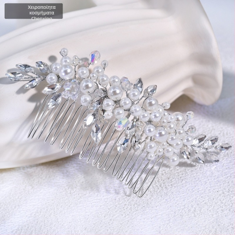 Chenxing χτένα μαλλιών με μαργαριτάρια και λευκό κρύσταλλο, κυματοειδές σχέδιο, χειροποίητο, αξεσουάρ μαλλιών για γάμο CX13