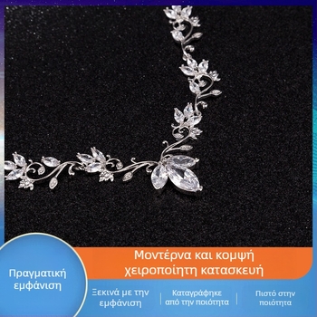 Νυφικό σετ κοσμημάτων με ζιρκόν (σκουλαρίκια και κολιέ) – χαλκός, ηλεκτροεπίχλωση, μικροενθέσεις ζιρκόν, κορεατικό στυλ