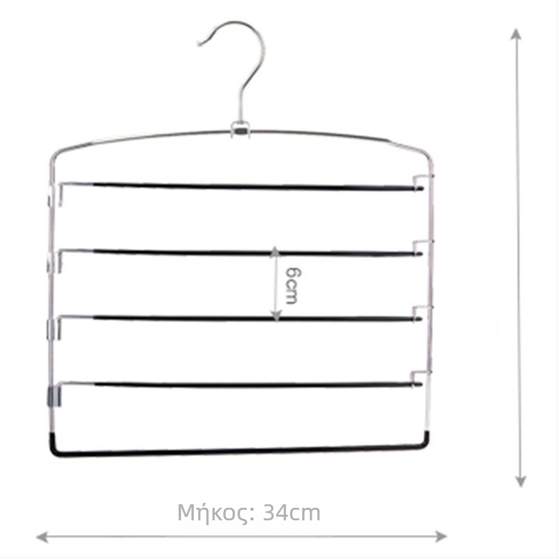 Πολυεπίπερη ράγα παντελονιών με μεταλλικό πλαίσιο και αντιολισθητικό επίχρισμα από βυθισμένο πλαστικό, πακέτο 50 τεμάχια (Υλικό: ατσάλι + βυθισμένο πλαστικό; Εφαρμογές: κρεμάστρες ρούχων, ράγες παντελονιών, ράγες γραβάτων)