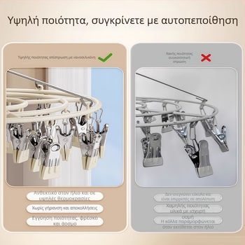 Ανοξείδωτο ράφι στέγνωσης ρούχων με πολλαπλά κλιπ, 23 κλιπ, κυκλικός μοντέρνος σχεδιασμός, κατάλληλο για ρούχα, παντελόνια και γραβάτες