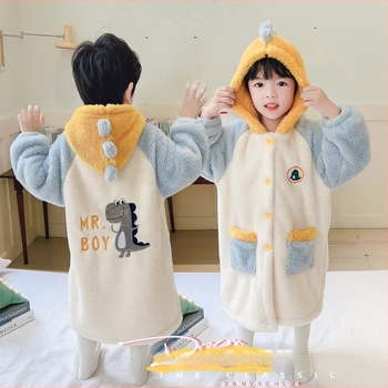 Παιδικά ρούχα ύπνου από φλανέλ για αγόρια – μοτίβο δεινοσαύρου, 100% πολυεστέρας, παχύς, μαλακή επεξεργασία υφάσματος