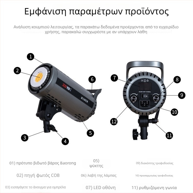 Shadow bang B300x — Επαγγελματικός φωτογραφικός λαμπτήρας, διπλής θερμοκρασίας φωτισμός, 220W/220V, κεφαλή E40, ρυθμιζόμενος με δυνατότητα dimming, ανεξάρτητη τροφοδοσία, ρύθμιση έντασης φωτός, ιδανικό ως κύριο φως για ζωντανές μεταδόσεις και πορτρέτο βίντ