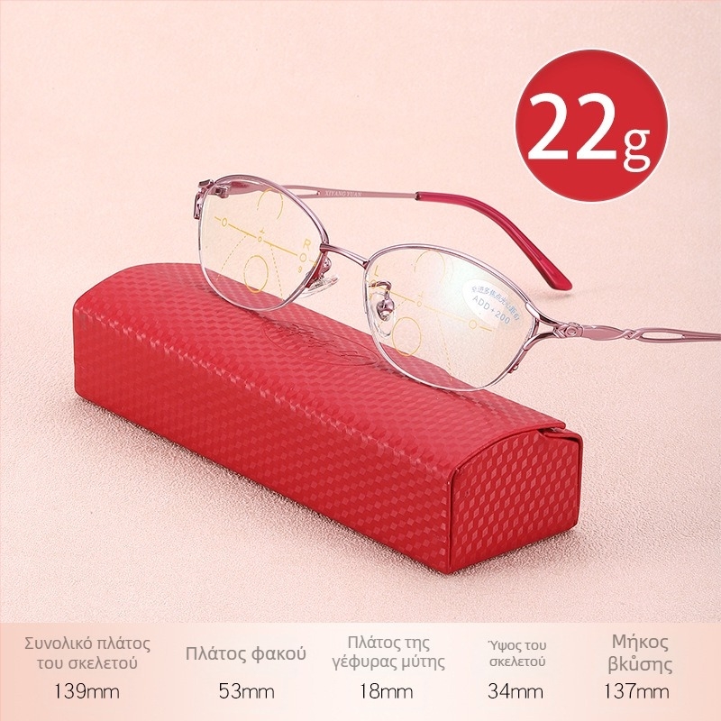 Γυναικεία προοδευτικά γυαλιά ανάγνωσης – πολυεστιακοί φακοί, αντι-μπλε φως, ακρυλικοί φακοί, μεταλλικός ημι-σκελετός, στρογγυλός σκελετός