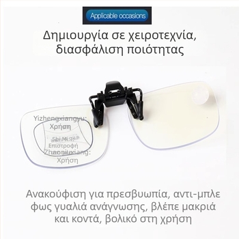 Γυαλιά προοδευτικά πολλαπλών εστιών με κλιπ, αντι-μπλε φως, ευφυές αυτόματο ζουμ, φακοί PC, τετράγωνος σκελετός