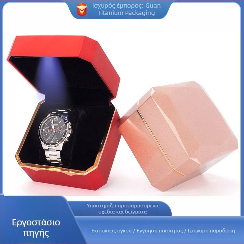 Οκταγωνική θήκη ρολογιών με φωτισμό, λακαρισμένο φινίρισμα σε στυλ πιάνου, αποθήκευση ρολογιών quartz και θήκη κοσμημάτων