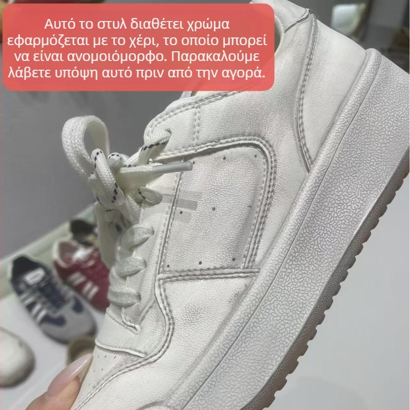 Γυναικεία καθημερινά αθλητικά παπούτσια με στρογγυλό μύτη, διπλό δέρμα από αγελάδα, κορδόνια, καουτσούκ σόλα, ύψος τακουνιού 3–5 cm