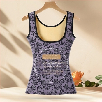 Θερμικό γιλέκο με φλίς επένδυση, παχιά κατασκευή, στήριξη στήθους, έλεγχος κοιλιάς, ανθώδες μοτίβο