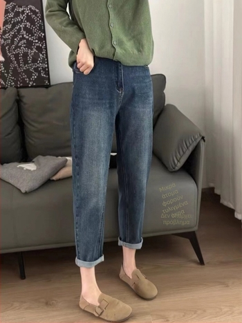 Γυναικεία τζιν από ντένιμ, ψηλή μέση, ελαστικό σε σχήμα αχλαδιού, στυλ Χαρέμ, μήκος στον αστράγαλο, ίσια γραμμή