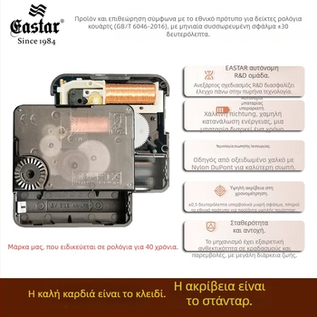 Οκταγωνικό ρολόι τοίχου, κινεζικού στυλ (Eastar κίνηση, κίνηση με δευτερόλεπτα, μπαταρία, πλαστικό περίβλημα)