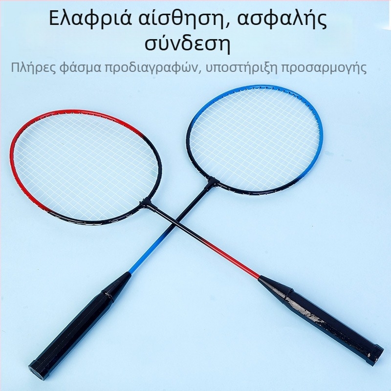 Σετ μπατμίντον με δύο ρακέτες, πλαισίο από κράμα σιδήρου, βάρος 95–100 g, τύπος ρακέτας: άμεσο χτύπημα, περιλαμβάνεται φτερό μπάτμίντον