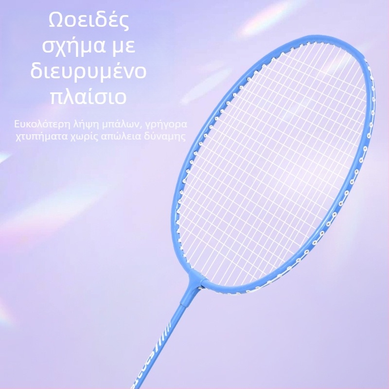 Σετ μπατμιντον για ενήλικες – διπλή ρακέτα, πλαίσιο από κράμα σιδήρου, νάιλον κορδόνια, βάρος 95–100 g, πλευρικός χτύπος