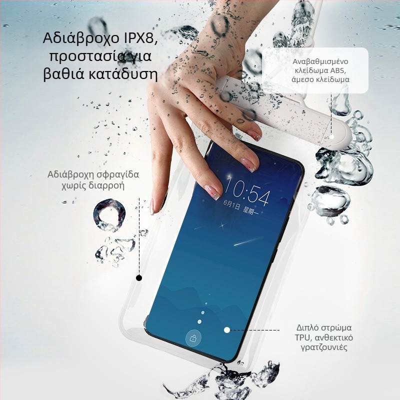 FaSoLa αδιάβροχη θήκη για κινητό με διαφανή οθόνη αφής; Υλικό: Πλαστικό; Διαθέσιμη προσαρμογή; Δυνατότητα ιδιωτικής ετικέτας; Κατάλληλη για κολύμβηση, κατάδυση, ράφτινγκ, ταξίδια και υπαίθριες δραστηριότητες