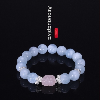 Βραχιόλι με γούρι Pixiu, χάντρες από Rose quartz, κρυσταλλικό υλικό, ατομικά συσκευασμένο, άνοιξη 2025