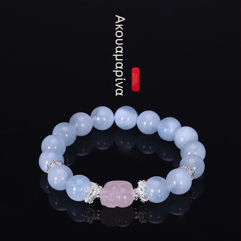 Βραχιόλι με γούρι Pixiu, χάντρες από Rose quartz, κρυσταλλικό υλικό, ατομικά συσκευασμένο, άνοιξη 2025