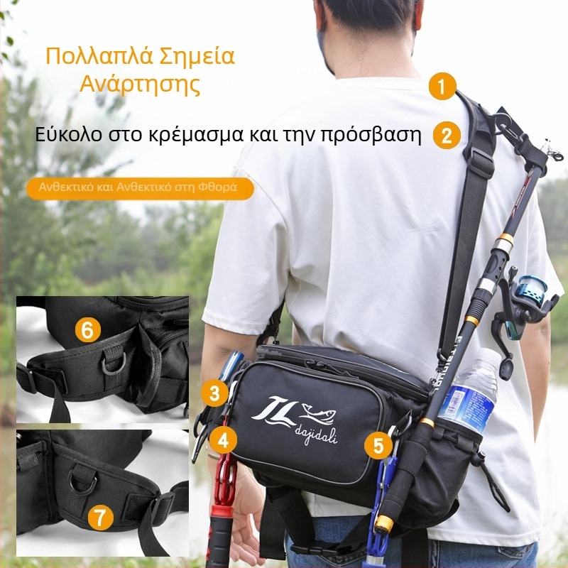 Luya Bag: Πολυλειτουργική τσάντα εξοπλισμού αλιείας με ζώνη μέσης και διασταυρούμενο λουρί, μεγάλη χωρητικότητα, αδιάβροχη αποθήκευση εξοπλισμού