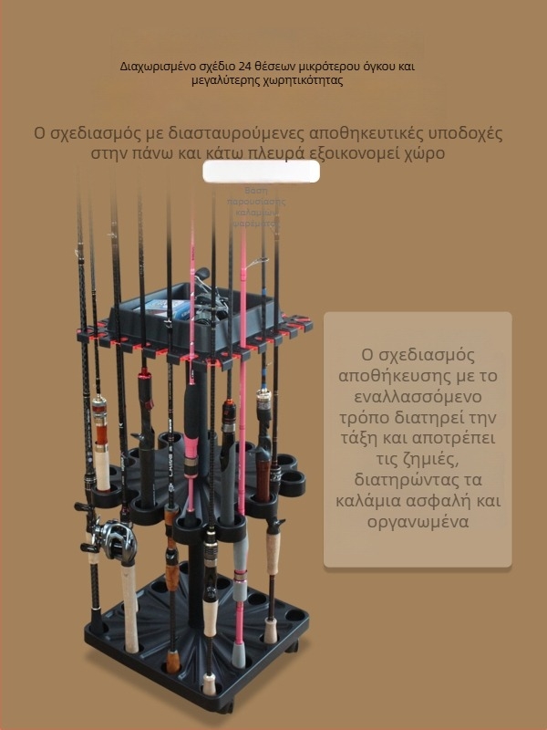 Kawa επιδαπέδια στήριξη για καλάμια ψαρέματος με 24 οπές και τροχαλία, ABS