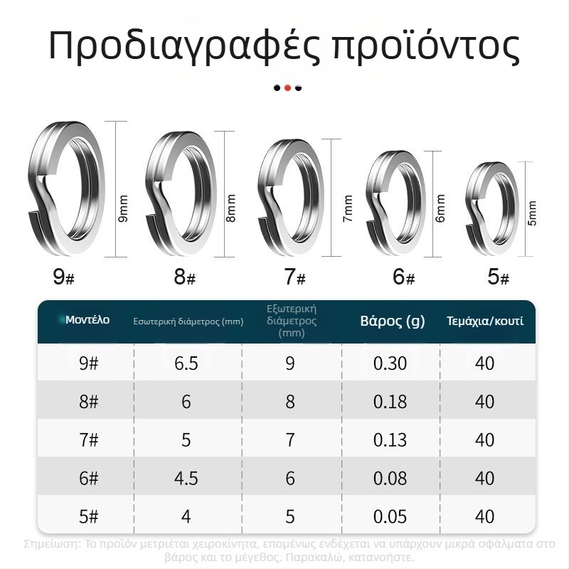 Σετ 200 επίπεδων διπλών δαχτυλιδιών σύνδεσης για τεχνητές δολώματα