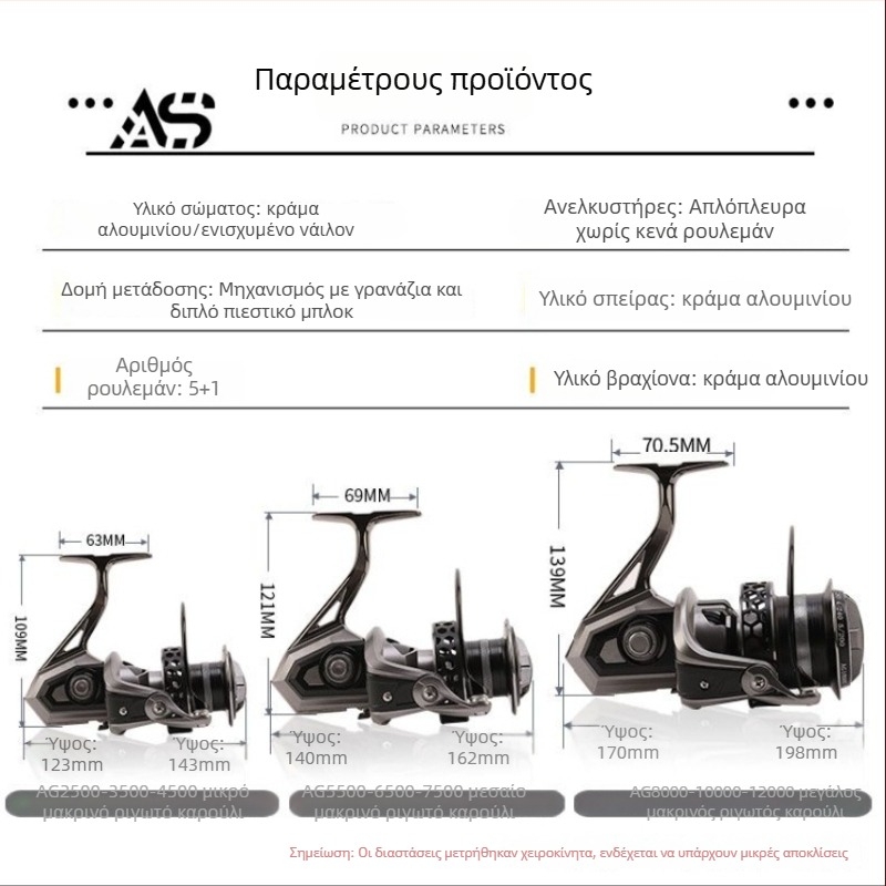 Aojiangshark ολόσωμη μεταλλική μικροπεριστροφική καρούνα ψαρέματος με μακρινές ρίψεις
