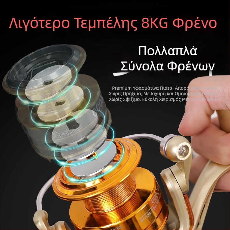 Περιστροφική μηχανή ψαρέματος, εξ ολοκλούρου μεταλλική κατασκευή, δυνατότητα αλλαγής χειριστηρίου αριστερά/δεξιά, αναλογία ταχυτήτων 5.2:1, κατάλληλη για θαλάσσιο ψάρεμα