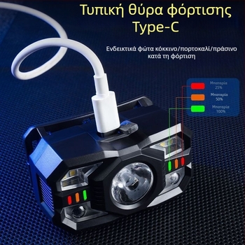 Φακός κεφαλής ABS, LED 10W, 1200mAh, επαναφορτιζόμενος, εμβέλεια 200–500m