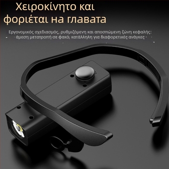 LED κεφαλόφως με αποσπώμενο στηρίγμα για το αυτί, 5W, 1000mAh, χειροκίνητη κίνηση, επαναφορτιζόμενο με φορτιστή, κατάλληλο για νυχτερινή αλιεία και ορειβασία