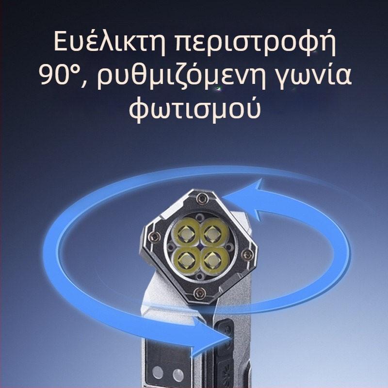 Κεφαλοφακός LED επαναφορτιζόμενος, φοριέται στο κεφάλι, ρυθμιζόμενος σε πολλαπλές γωνίες, ABS σώμα, εμβέλεια 100–200 m