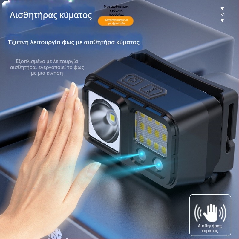 Φακός κεφαλής LED με μακρινή δέσμη, επαναφορτιζόμενος υπαίθριος φακός κεφαλής, 10W, 1200mAh, χειροκίνητη γεννήτρια, φορητός