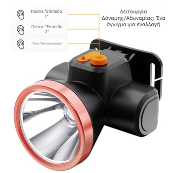 Yage YG5036 Επαναφορτιζόμενος LED Κεφαλοφακός, 1W LED, Μπαταρία 1200mAh, Λειτουργία παραγωγής ενέργειας με χειροκίνητη πίεση, Εμβέλεια 500 μ+