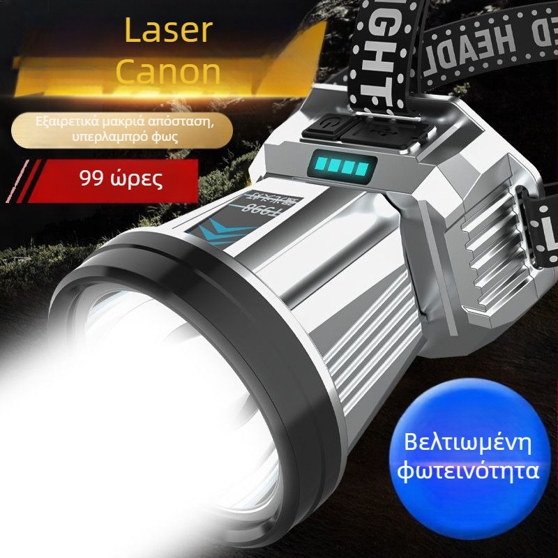 LED φακός κεφαλής υψηλής ισχύος με μακρινή απόσταση, επαναφορτιζόμενος, αδιάβροχος για νυχτερινό ψάρεμα με εξαιρετική αυτονομία