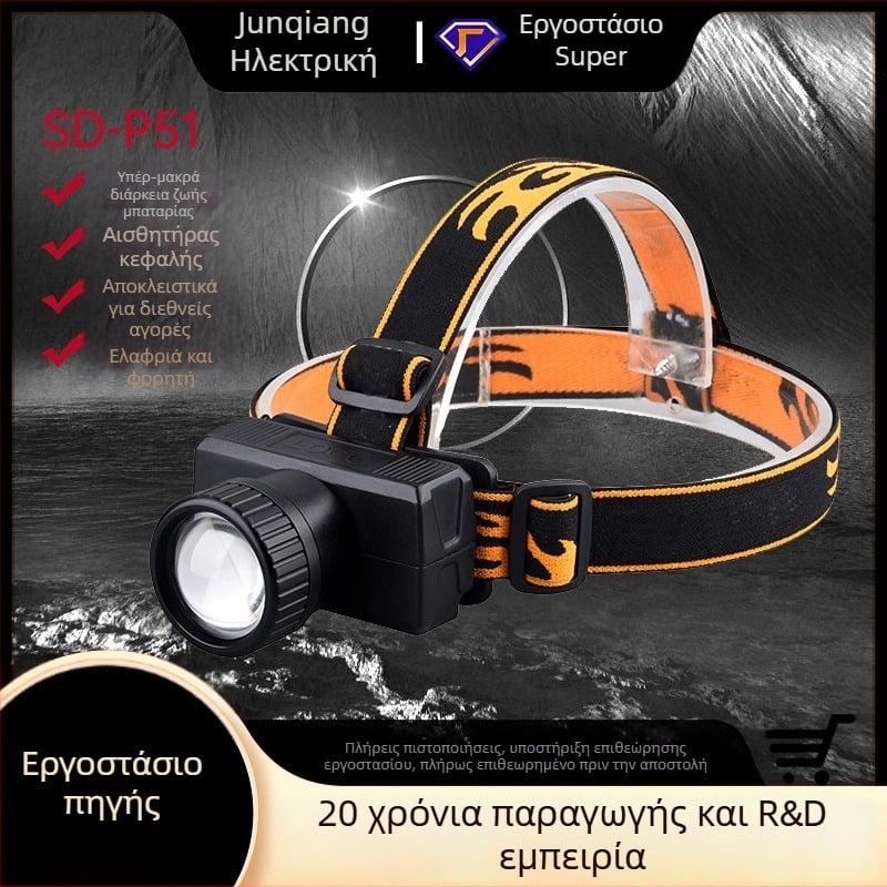 Κεφαλικός LED φακός, 900 lm, 15W, επαναφορτιζόμενος με μπαταρία 2800 mAh, κράμα αλουμινίου, αδιάβροχος, εμβέλεια έως 200 m, κατάλληλος για νυχτερινή οδήγηση, σπηλαιολογία, νυχτερινό ψάρεμα, περιπολία