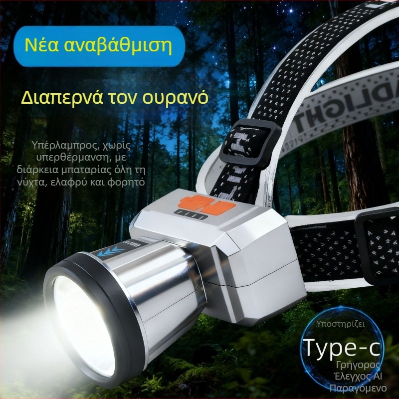 Φορτιζόμενος LED προβολέας κεφαλής για παιδιά – ελαφρύς (58 g), αδιάβροχος, δέσμη 100–300 m, ιμάντας κεφαλής σε σχήμα Τ