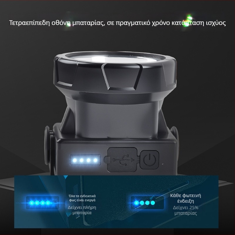 Φορτιζόμενος LED φακός κεφαλής, Αδιάβροχος, 10W, Μπαταρία 800–1600 mAh, Κεφαλικός, Απόσταση δέσμης 100–200 m