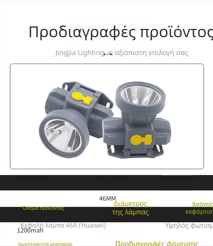 Κεφαλοφακός με USB φόρτιση και LED, περιστροφή 360°, αδιάβροχος, εμβέλεια δέσμης 200–500 m