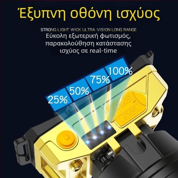 Κεφαλοφανάρι LED 10W, επαναφορτιζόμενη μπαταρία λιθίου 1500mAh, δέσμη 100–200 m, φωτισμός εξωτερικού χώρου χωρίς χρήση χεριών