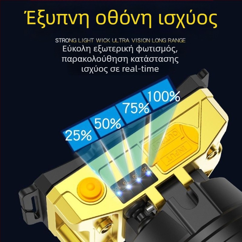 Κεφαλοφανάρι LED 10W, επαναφορτιζόμενη μπαταρία λιθίου 1500mAh, δέσμη 100–200 m, φωτισμός εξωτερικού χώρου χωρίς χρήση χεριών