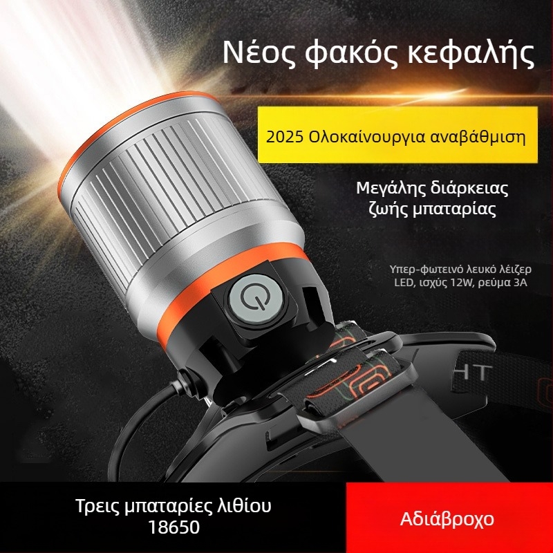 Φακός κεφαλής LED με τηλεσκοπικό ζουμ, αλουμινένιο κεφάλι, υψηλή φωτεινότητα, μακρά διάρκεια μπαταρίας, εξωτερική χρήση για ψάρεμα, φακός κεφαλής