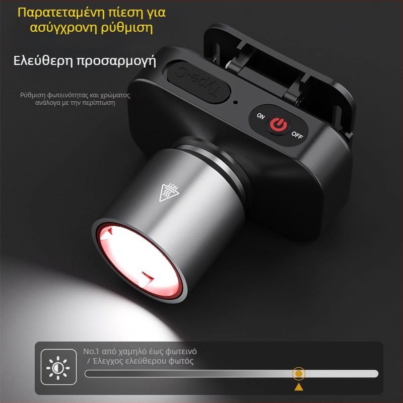 Φακός κεφαλής LED, επαναφορτιζόμενος, ανθεκτικός στο νερό, εμβέλεια δέσμης 200 m, αυτονομία 5 ωρών