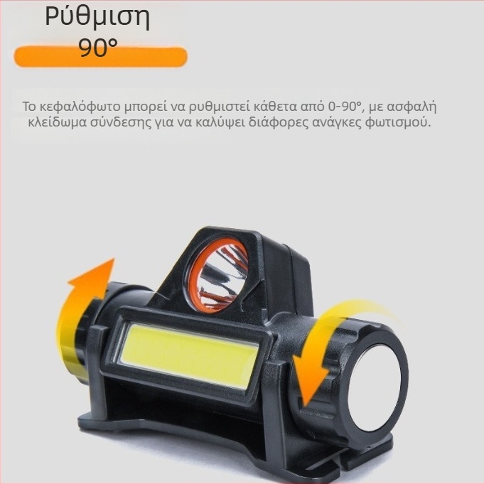 Φακός κεφαλής COB LED - μίνι, επαναφορτιζόμενος, αδιάβροχος, 10W, εμβέλεια 50-100 m
