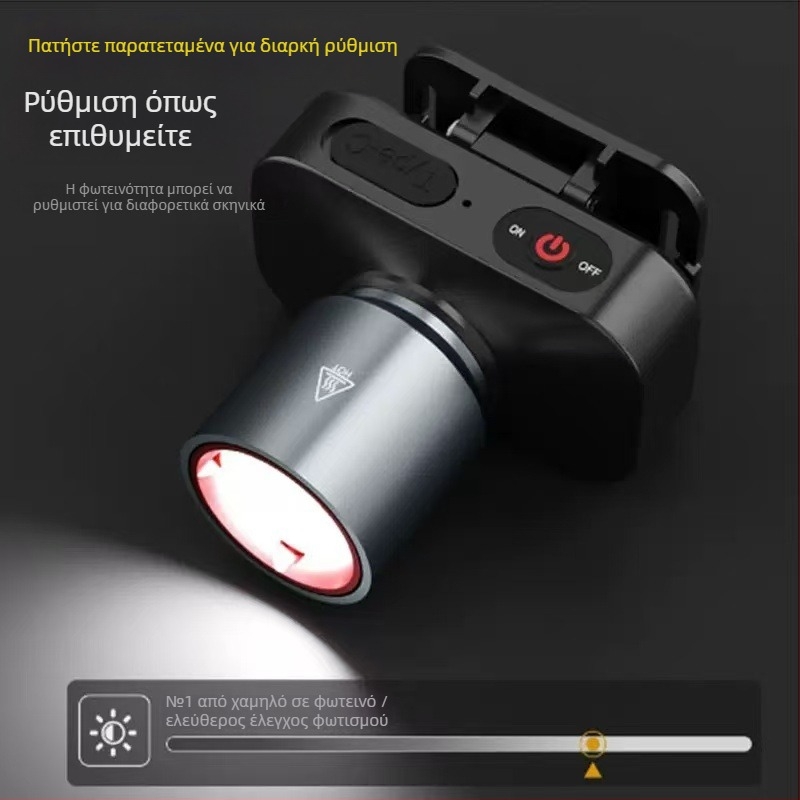 LED φακός κεφαλής, επαναφορτιζόμενος, 10W, 1800mAh, αλουμινένιο κράμα, εμβέλεια 100–200 μέτρα