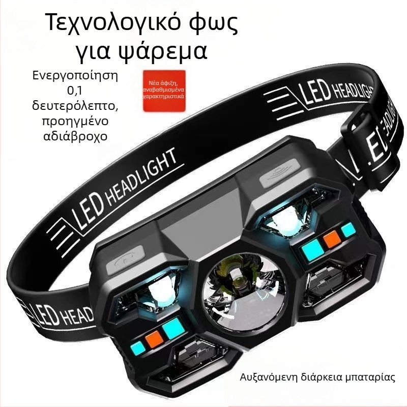 Φακός κεφαλής με υπερ-μακρύ χρόνο λειτουργίας σε κατάσταση αναμονής, λέιζερ ως πηγή φωτός, κεφαλόφορος, τροφοδοτούμενος με μπαταρίες, φως για ψάρεμα
